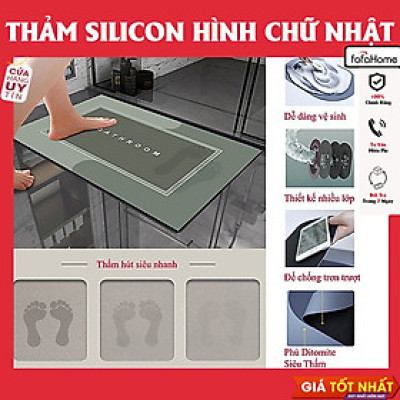 Thảm Lau Chân Silicon Hình Chữ Nhật Cao Cấp Siêu Thấm Hút Nước Nhanh Kích Thước 40x60cm - Thảm Chùi Chân Đế Cao Su Chống Trơn Trượt Giao Màu Ngẫu Nhiên