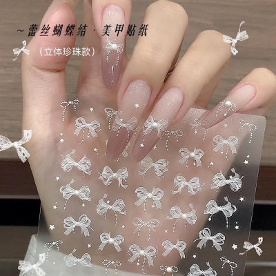 Sticker Hình Nơ Nổi 5D Dán Móng, Sticker Hình Nơ Trắng Cao Cấp Làm Nail Miếng Dán Móng Tay Nơ Hàn Quốc Nữ Women