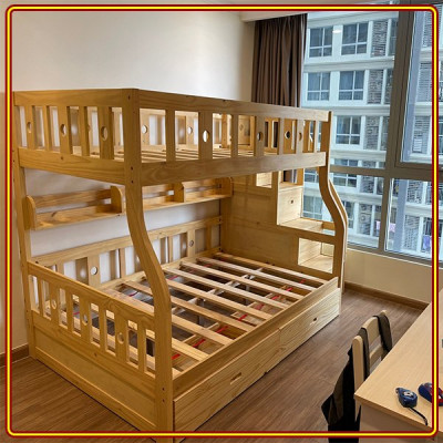 Giường tầng Decor OBA gỗ thông đẹp chi tiết chất lượng loại I Tundo Trên 1m/Dưới 1m2