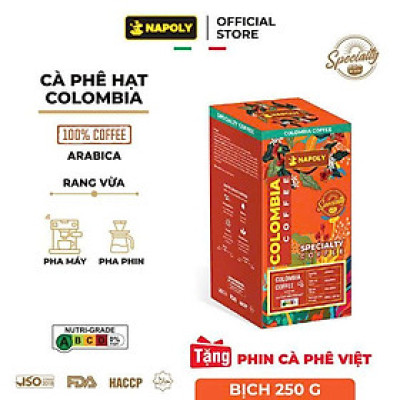 Cà Phê Arabica COLOMBIA - Hương Vị Cổ Điển, Chua Thanh Vị Nho - Rang Nguyên Hạt Dùng Pha Máy/Phin 250g/túi