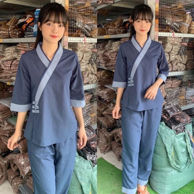 ĐỒ LAM ĐI CHÙA  Mẫu Cài Cút Kate Mịn