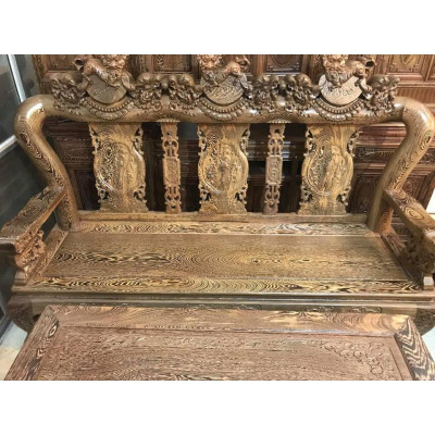 Bàn ghế gỗ phòng khách nghê ba đầu gỗ mun đuôi công