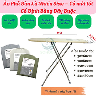 Áo bọc bàn để ủi quần áo nhiều size, nhiều mẫu - CHỌN SIZE - Áo trùm bàn ủi đồ-Áo Bọc Bàn Ủi Vải Dày Bền – Loại Dây Cột Áo Phủ Bàn Là Nhiều Size – Cố Định Bằng Dây Buộc