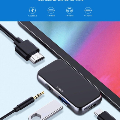 Hub WiWu Alpha 4 In 1 USB-C T5 Pro Vỏ Hợp Kim Nhôm, Cảm Ứng Thoải Mái, Mở Rộng Nhiều Cổng - Hàng Chính Hãng