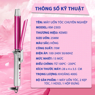 Máy uốn tóc cao cấp Kemei KM-2303 điều 13 mức nhiệt chỉnh nhiệt độ phù hợp với mọi loại tóc công suất mạnh mẽ - Hàng chính hãng