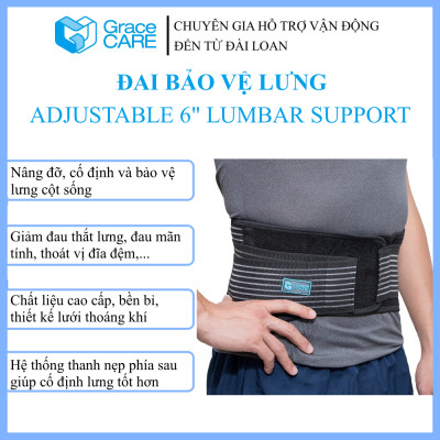 Đai Bảo Vệ Lưng Grace Care LB222 (Bản Cao ~15cm) – Thoáng Khí, Hỗ Trợ Đau Lưng, Thoát Vị Đĩa Đệm