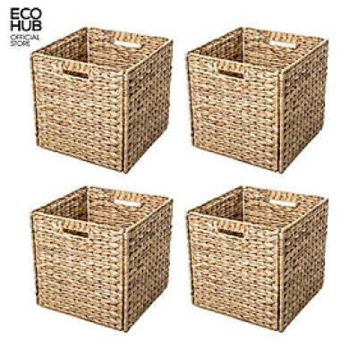 Giỏ Lục bình gấp gọn ECOHUB đựng đồ đa năng, decor khung sắt có tay cầm 