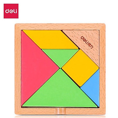 Bộ đồ chơi gỗ lắp ghép xếp hình tam giác tangram puzzle 7 miếng Deli - Đồ chơi giáo dục tư duy trí tuệ cho bé từ 3 tuổi - 74304