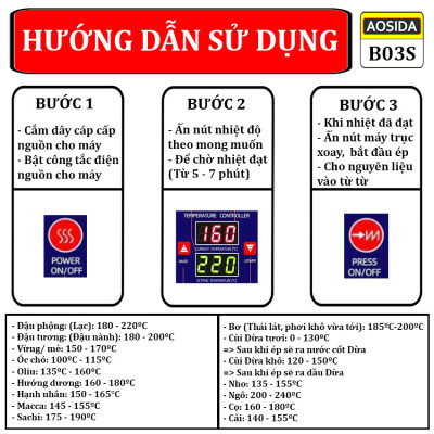 Máy ép dầu thực vật chuyên nghiệp thương hiệu Anh Quốc Aosida B03S - Năng suất 4-6kg/giờ - Hàng chính hãng