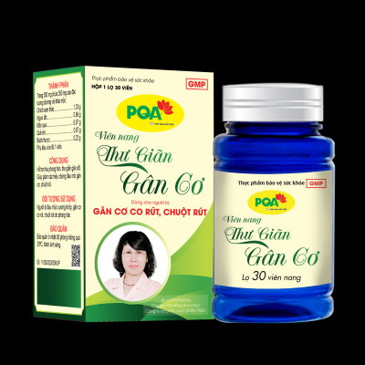 Viên nang PQA Thư Giãn Gân Cơ là dược phẩm thảo dược hỗ trợ kho phong hàn, thư giãn gân cốt, giúp giảm các triệu chứng đau mỏi gân cơ, chuột rút cho người bị đau nhức xương khớp, gân cơ co rút, chuột rút do phong hàn