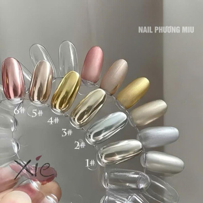 Set 6 Hũ Tráng Gương Mạ Crôm (Kèm Cọ Chà) Tạo Hiệu Ứng Gương Ánh Kim 3D Cực Quang Làm Nail