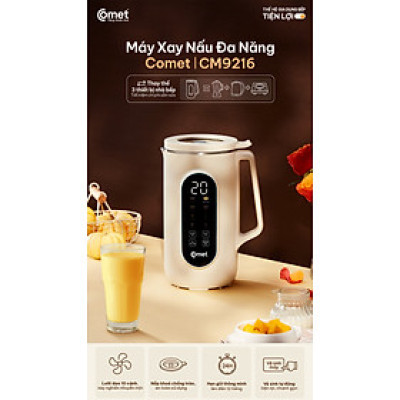 Máy làm sữa hạt Comet CM9216 – đa năng 9in1, dung tích 1.2L, công suất nấu 800W – Xay nấu sữa hạt, cháo ăn dặm – Hàng chính hãng, bảo hành 12 tháng