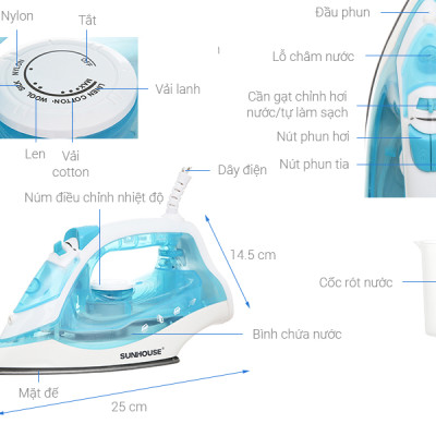 Bàn ủi hơi nước Sunhouse SHD2065 1600W - Hàng chính hãng