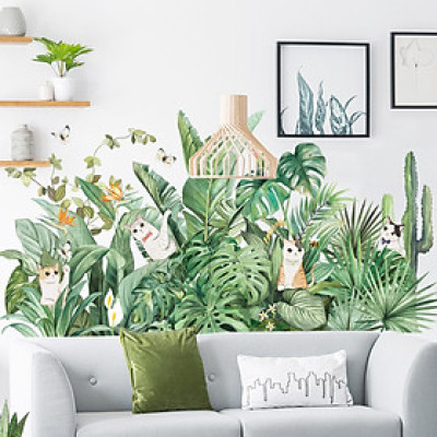 Sticker Giấy Dán Tường Decal Dán tường Tranh Dán Tường Trang Trí Tường Mẫu Hoa Lá Mèo Chim Phong Cách Vintage ZDB-2274