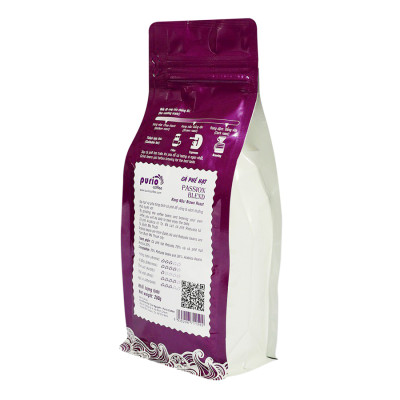 PURIO Coffee - cà phê hạt rang mộc, Passion Blend, 70% Robusta & 30% Arabica, Đắng vừa - Đạt tiêu chuẩn HACCP - Túi 250gr