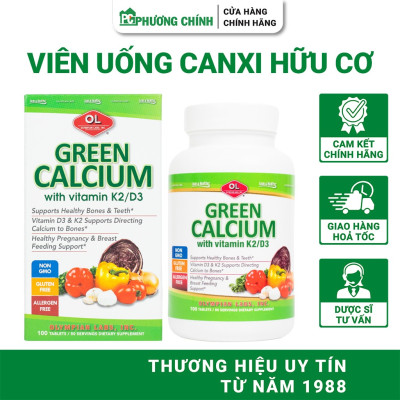 Canxi Hữu Cơ Olympian Labs Green Calcium Dễ Hấp Thu, Hạn Chế Gây Táo Bón, Nóng Trong 100 Viên/Hộp