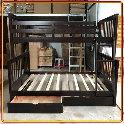 Giường 2 tầng màu nâu Tundo trên 1m2 dưới 1m6 kèm 2 học tủ