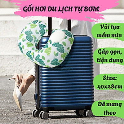 Gối kê cổ bơm hơi du lịch cao cấp Gối cổ hơi tiện lợi đi máy bay, ô tô Gối cổ chống mỏi có van bơm thông minh Gối hơi du lịch gọn nhẹ có thể gập lại- Gối kê cổ hỗ trợ giấc ngủ khi di chuyển