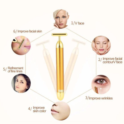 MÁY MASSAGE MẶT BEAUTY BAR 24K - Bút Mát Xa Chữ T - Cây Lăn Mặt Nâng Cơ Mát Xa Thư Giãn (Hàng Chính Hãng)