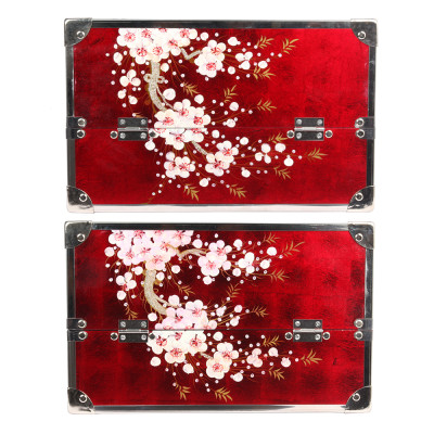 Cốp sơn mài cao cấp Hana đựng mỹ phẩm, đồ phun xăm, nail, nối mi sơn mài dát vàng cẩn vỏ trứng, họa tiết vẽ tay cao cấp, viền khung nhôm chắc chắn, bọc góc inox size 40x20x26 cm 