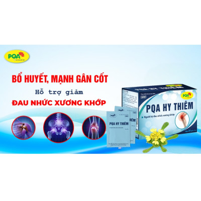 PQA Hy Thiêm là dược phẩm thảo dược giúp bổ huyết,mạnh gân cốt, hỗ trợ đau nhức xương khớp cho người bị phong thấp, đau nhức xương khớp.