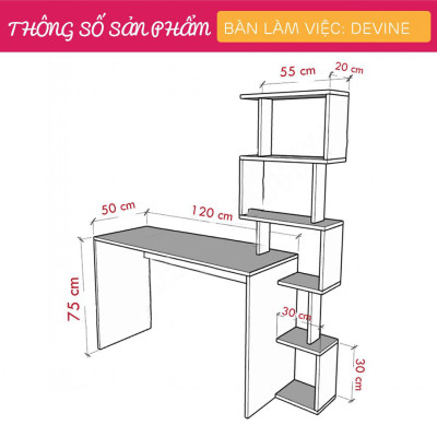 Bàn làm việc tại nhà có kệ sách SMLIFE Devine