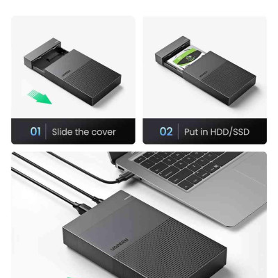 Ugreen UG30729CM472TK 3.5inch 16Tb 1M Hộp đựng ổ cứng SATA hổ trợ 16Tb kèm cáp USB-A sang USB-C hổ trợ nguồn 12v-2A - HÀNG CHÍNH HÃNG