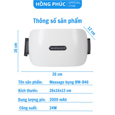 Máy massage bụng đa năng BM-B46, tích hợp đá nóng himalaya giúp tan mỡ bụng, chân đùi, an toàn cho người sử dụng
