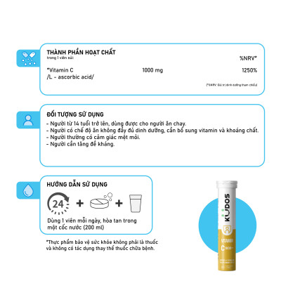 Combo Thực phẩm bảo vệ sức khỏe KUDOS DAILY VITAMINS PLUS BIOTIN & GINSENG + KUDOS VITAMIN C 1000MG (20 viên/tuýp)