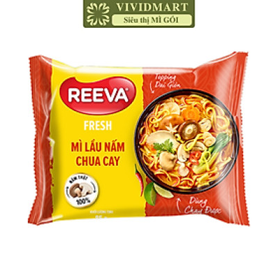 UNIBEN - Mì chay Reeva Fresh hương vị Lẩu nấm chua cay (có gói nấm thật), Mì chay Reeva ăn liền (85g/gói)