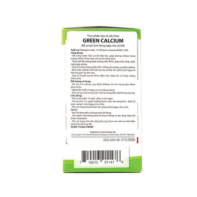 Green Calcium Olympian Labs – Bổ sung canxi hữu cơ hộp 100 viên (Mỹ)
