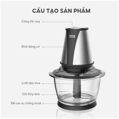 Máy xay thịt đa năng cối thủy tinh, LEBENLANG LBL1930 công suất 400W, dung tích 1200ml, bảo hành 2 năm – hàng chính hãng
