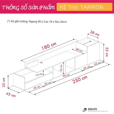 Kệ tivi gỗ cho phòng ngủ giá rẻ SMLIFE Tamron