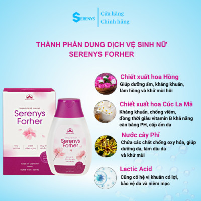 Dung Dịch Vệ Sinh Phụ Nữ Serenys Forher giúp khử mùi hôi, giảm viêm ngứa, cân bằng độ ẩm, độ Ph 200ml