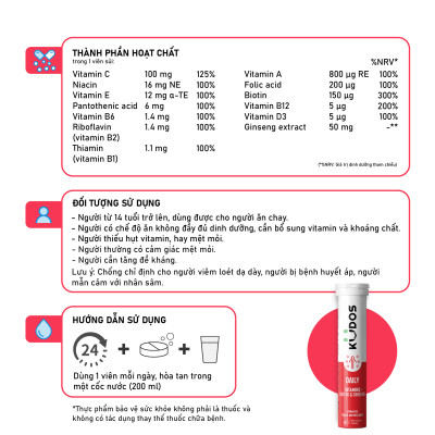 Combo Thực phẩm bảo vệ sức khỏe KUDOS KIDS + Viên Sủi KUDOS BONE + Viên Sủi KUDOS DAILY (20 viên/tuýp)