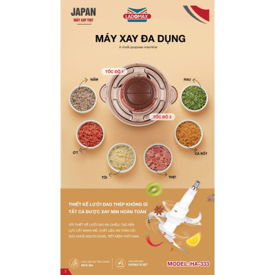 Máy xay thịt đa năng cối thủy tinh 2L Ladomax, xay thịt, cá...Hàng chính hãng