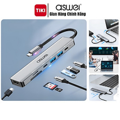 Hub Chuyển Đổi USB Type C ASWEI 7 in 1 - HDMI, USB 3.0, SD, TF, USB C, PD 100W Tốc Độ Cao - Hàng Chính Hãng
