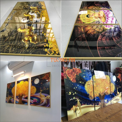 Tranh treo tường decor trang trí nhà cửa - Bộ 3 bức tráng gương trang trí phòng khách 