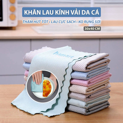 SET 5 Khăn Lau Gương Kính Màn Hình Đa Năng 30x40 CM Không Bụi Vải Da Cá Lau Mặt Bàn Bếp