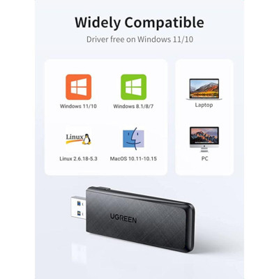 Ugreen UG50340CM492TK AC1300 2.4GHz 400Mbps / 5GHz 900Mbps Màu Đen USB 3.0 thu wifi có ăng-ten - HÀNG CHÍNH HÃNG