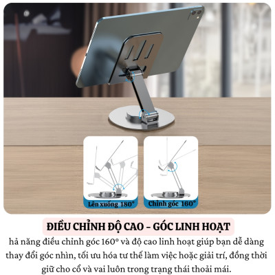 Giá đỡ điện thoại hợp kim Xoay 360° HOTCASE ALU Điều Chỉnh Độ Cao và Góc Xoay Tùy Ý cho iPhone 16 15 14 13 12 11 A55 A35 Huawei Oppo Xiaomi - Hàng nhập khẩu