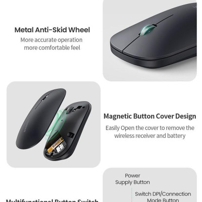Ugreen UG25163MU001TK màu đen 2.4G và Bluetooth Chuột không dây dùng cho máy tính laptop chất liệu nhựa ABS có kèm pin AA - HÀNG CHÍNH HÃNG