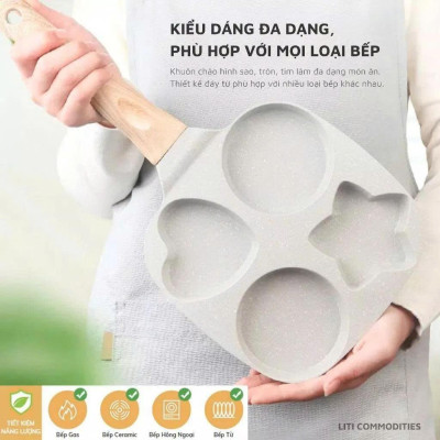 Chảo chiên rán trứng mini làm bánh 4 ngăn khuôn chảo hình sao và hình tròn