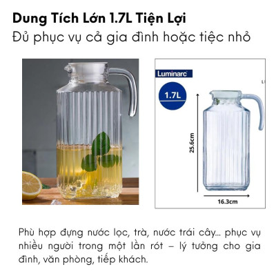 Bình đựng nước thủy tinh Luminarc Quadro G2668, dung tích 1.7L, dùng máy rửa bát | Hàng chính hãng