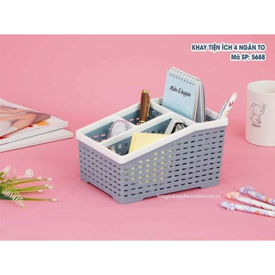 Khay Nhựa Tiện Ích 4 ngăn, 5 ngăn , lục giác để bàn, cắm bút, đựng đồ đa năng - giao mầu ngẫu nhiên