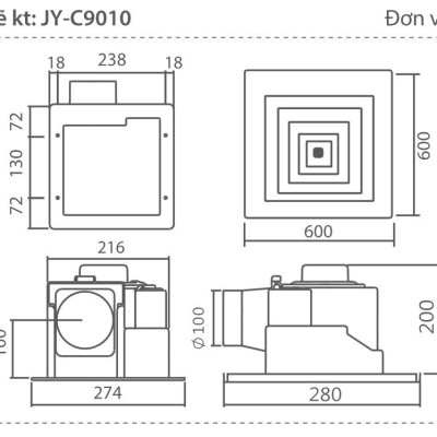 Quạt hút thông gió âm trần JY-C9010 24W KT 600x600mm JYE Đài Loan Hàng Chính Hãng Bảo hành 2 Năm