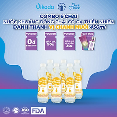 Lốc 6 chai Nước Khoáng Thiên Nhiên Có Ga Đảnh Thạnh Khoáng Chanh Muối 430ml