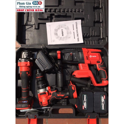 [LOẠI 1]  Bộ Combo 3 Máy Siết Bulong, Máy Mài Pin Cầm Tay Và Máy Khoan Đục Bê Tông Dùng Pin 199V (Bảo Hành 12 Tháng)