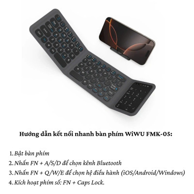 Bàn phím gấp gọn di động không dây bluetooth V5.2 tích hợp trackpad & phím số WIWU FMK-05 - Nhỏ gọn, mỏng nhẹ, phím tắt thông minh, hỗ trợ Androids & iOS, gõ thoải mái cho iPad cho iPhone, máy tính bảng, cho macbook, laptop - hàng nhập khẩu