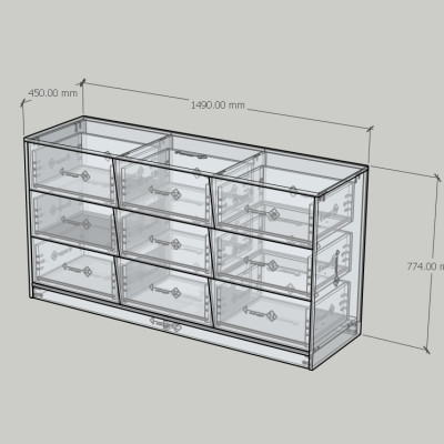 HAPPY FURNITURE , Tủ lưu trữ 9 ngăn kéo - DALEY ,THK_347 , 149cm x 45cm x 77cm DxRxC